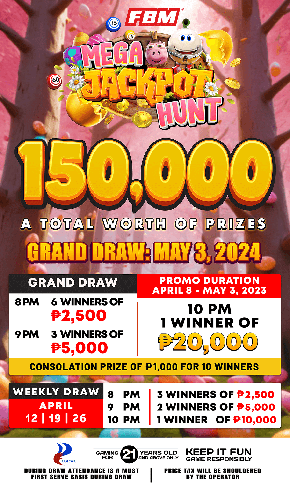 This image shows the FBM Mega Jackpot Hunt promotion main informations with prizes and dates.
