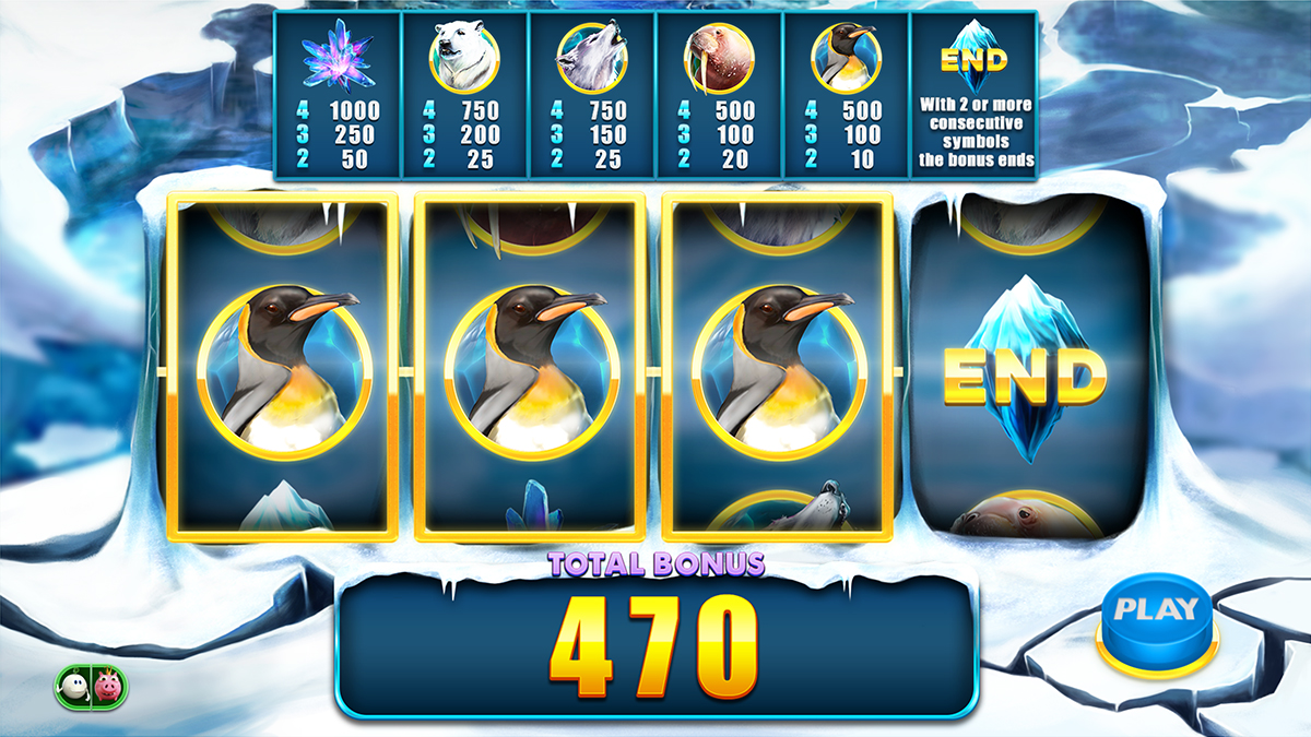 A shot from the Spin-Reel Bonus feature in Arctic Blast, showing reels spinning with vivid and colorful graphics.