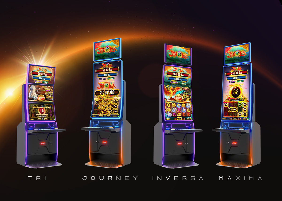 This image shows the four configurations of Auria, the latest Casino Cabinet developed by FBM