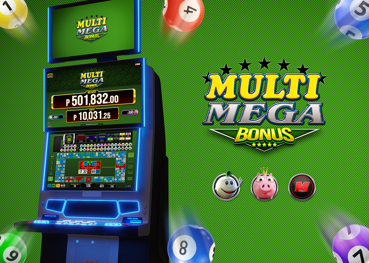 Jugabilidad de Multi Mega™ Bonus mostrando el juego principal y representaciones icónicas de las características del juego Pig Boom, Mr. Champion y Bola Mágica.