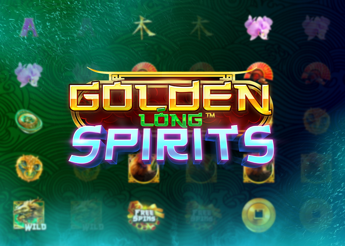 La imagen muestra el logo de Golden Lóng Spirits centrado y varios símbolos utilizados en este juego para mostrar su proximidad a la cultura asiática.