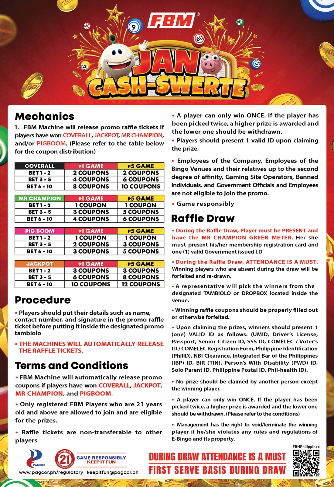 This image shows the mechanics of the first promotion FBM Philippines is organizing in 2025 - Jan Cash Swerte