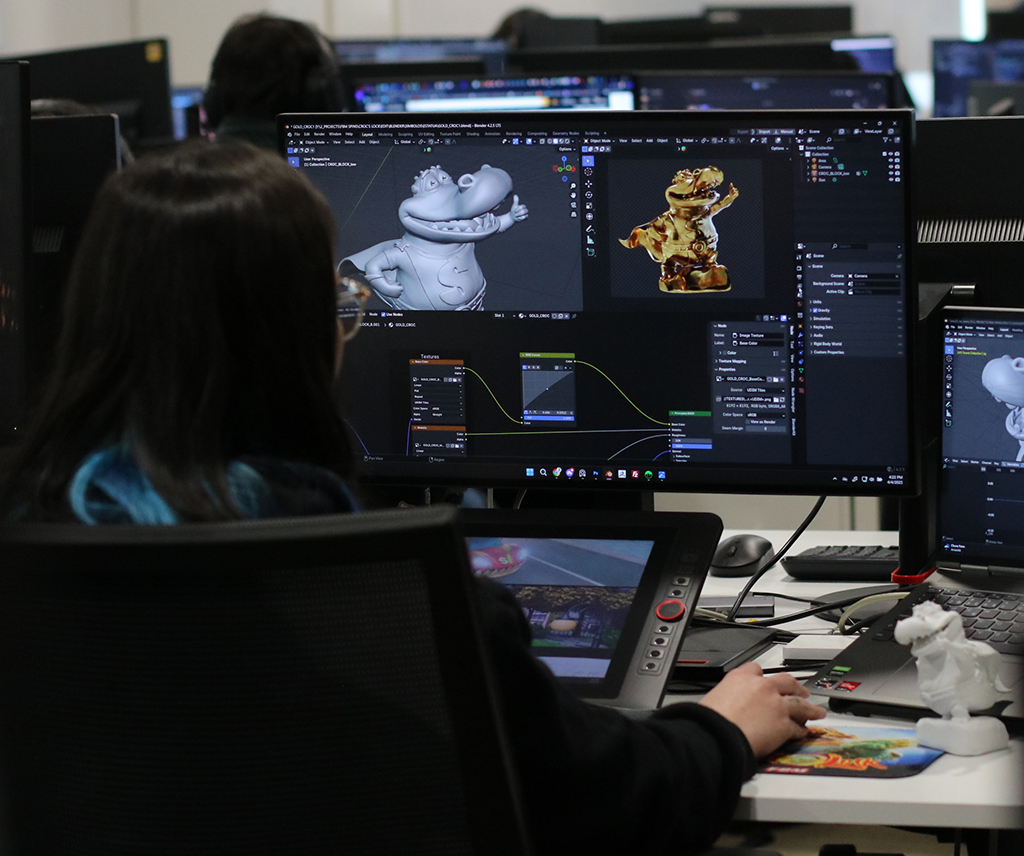 This image shows a 3D artist working in one of the FBM slots characters.