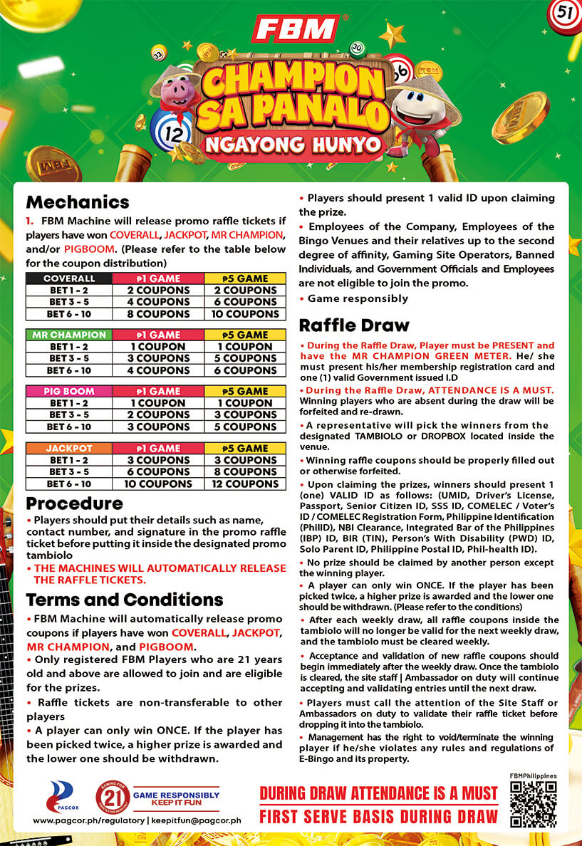 This image shows the mechanics of FBM Champion sa Panalo Ngayong Hunyo promotion.