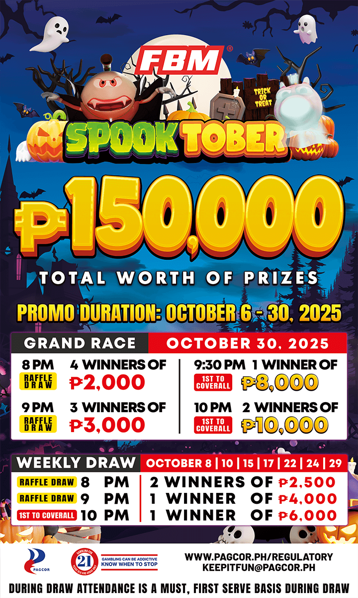 This image shows the poster of the FBM Spooktober Promotion in the Philippines showcasing the dates and prizes.