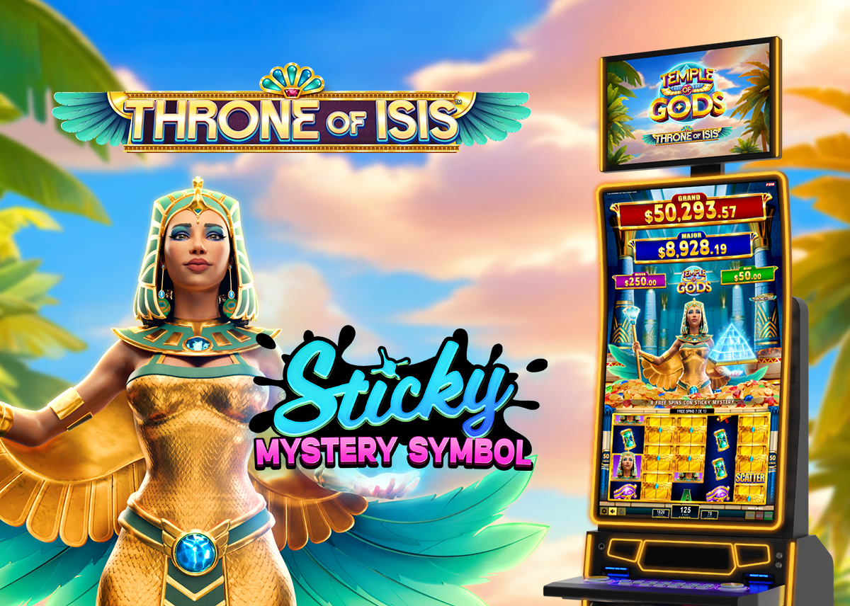 Throne of Isis slot by FBM showing Sticky Mystery Symbols feature on the reels.