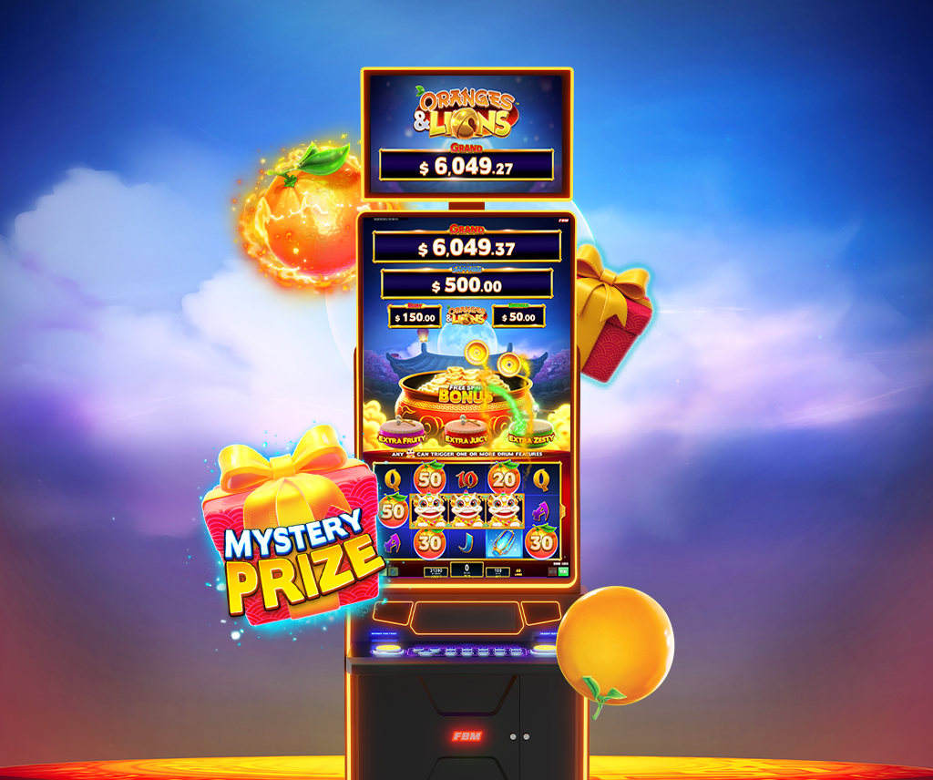 Gameplay de Oranges & Lions que muestra los tres leones en las posiciones centrales.